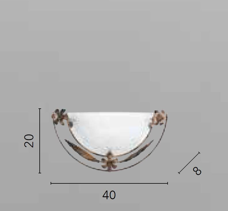Applique in vetro alabastro bianco con struttura in metallo ruggine decori in oro 1XE27 non incl. RICCIO Applique in vetro alabastro bianco con struttura in metallo ruggine decori in oro 1XE27 non incl. RICCIO